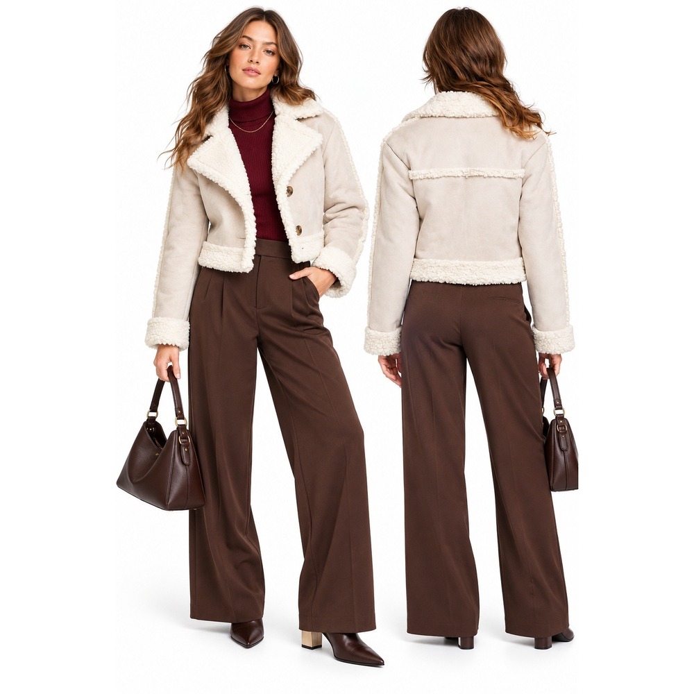 Wild Fable Women XL Off-White Faux Shearling Jacket Long Sleeve Button Front NWT